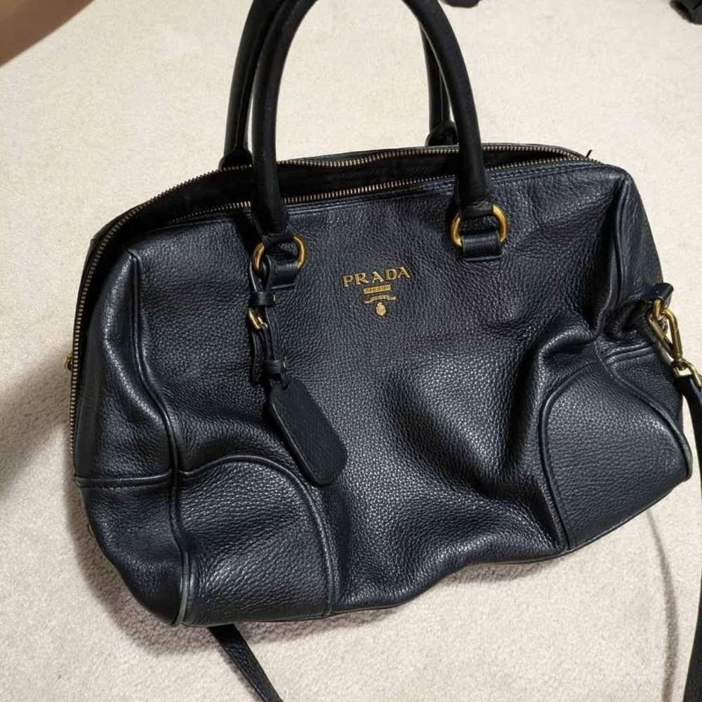Prada Black Leather Satchel with Gold Hardware